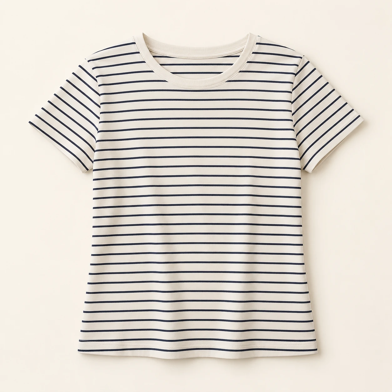 Camille Breton Tee, Cream / Navy, Regular crew neck