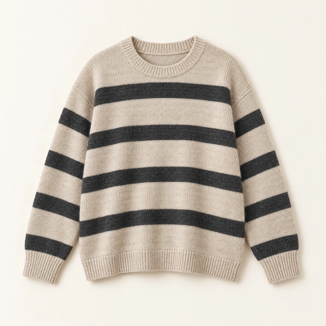 Céleste Relaxed Sweater, Oatmeal / Charcoal, Relaxed crew neck sweater