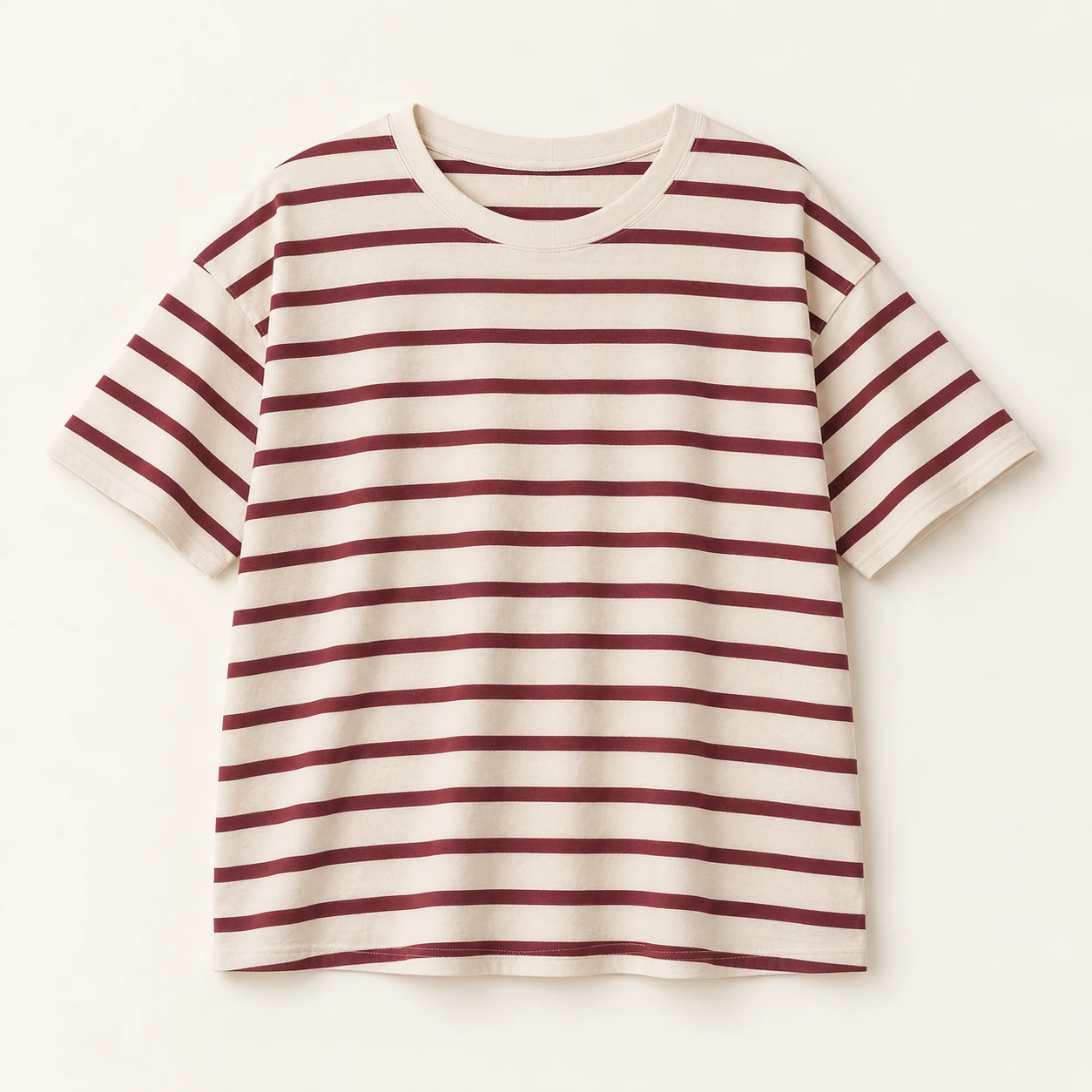 Lucie Relaxed Tee, Cream / Burgundy, Dropped shoulder