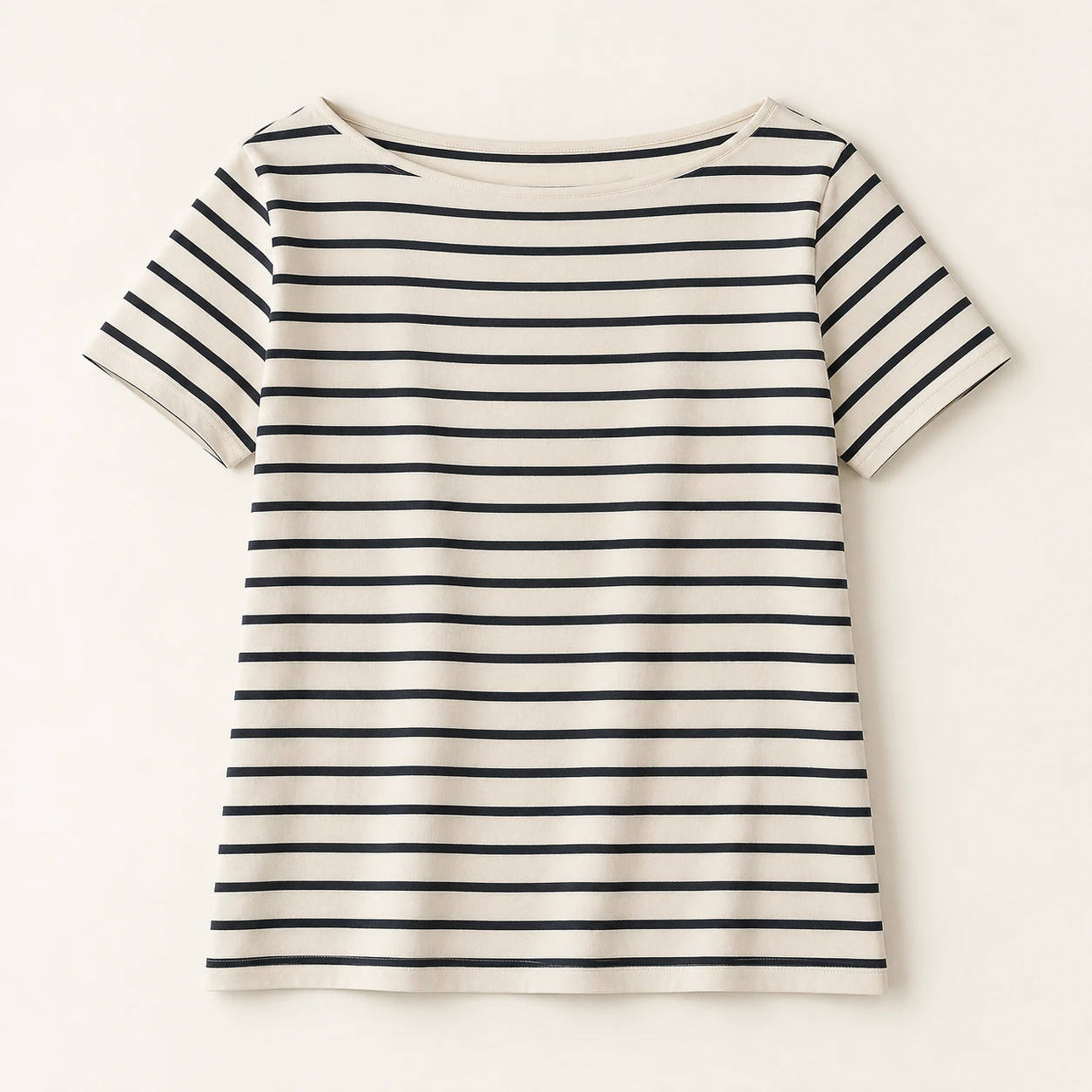 Margot Boatneck Tee, Ivory / Black, Boat neckline