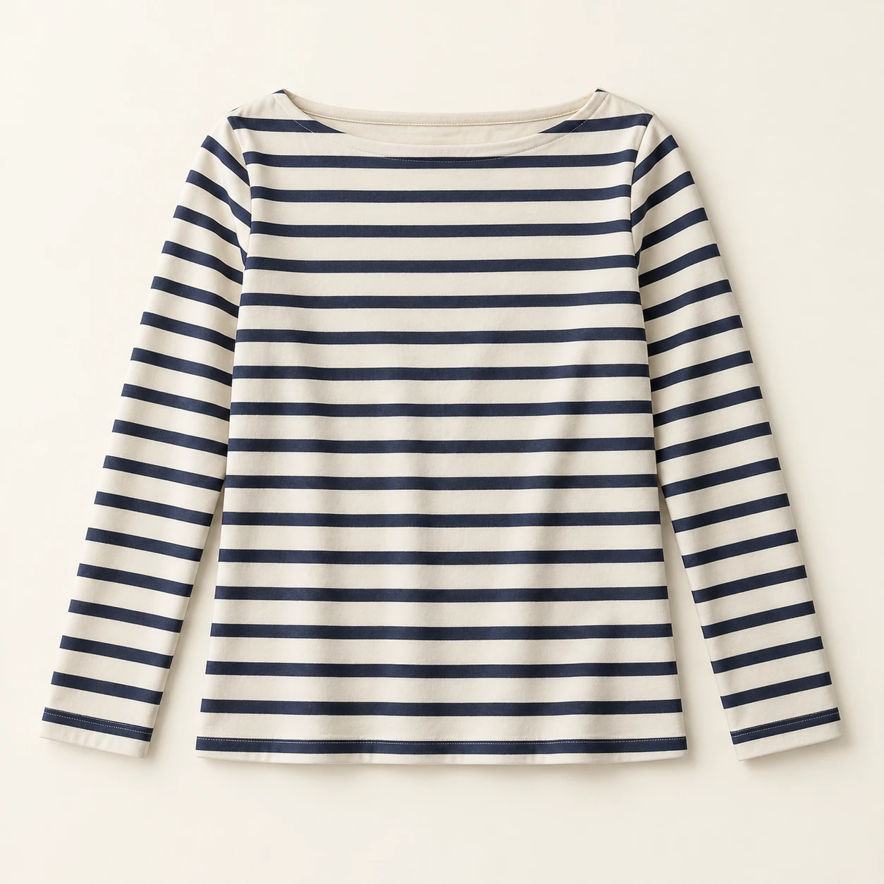 Amélie Breton Top, Cream / Navy, Boat neckline