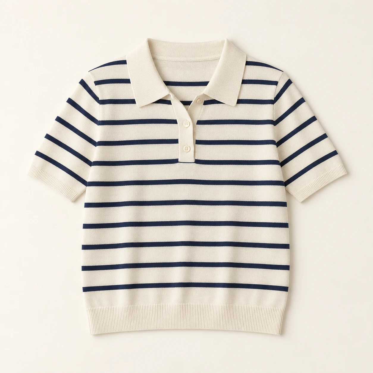 Colette Knit Polo, Cream / Navy, Short sleeve polo collar